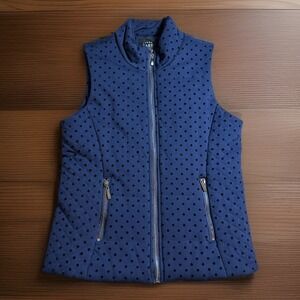 Lemon Tart Quilted Vest Navy Blue Polka Dots Print, Size Women's Medium